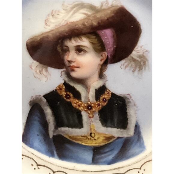 Antique Portrait Hand Painted Place Card Holder Porcelain - Picture 2 of 5